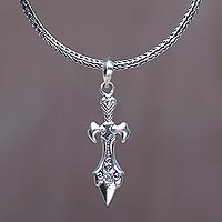 Men's sterling silver pendant necklace, 'Sword of Airlangga'