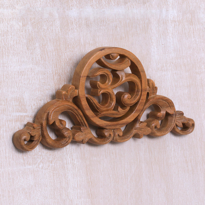Wood relief panel, 'Sacred Vines' - Hand Carved Suar Wood Wall Relief Panel from Indonesia