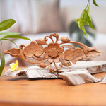 Wood relief panel, 'Lily Love' - Suar Wood Wall Relief Panel from Indonesia