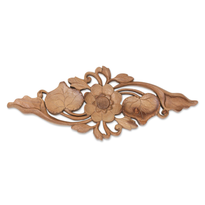 Wood relief panel, 'Lily Love' - Suar Wood Wall Relief Panel from Indonesia
