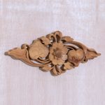 Wood relief panel, 'Lily Love' - Suar Wood Wall Relief Panel from Indonesia