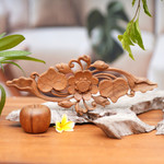 Wood relief panel, 'Lily Love' - Suar Wood Wall Relief Panel from Indonesia