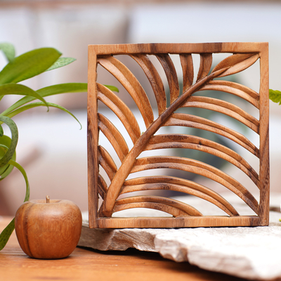 Wood relief panel, 'Tropical Vibes' - Hand Carved Suar Wood Wall Relief Panel from Indonesia