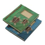 Natural fiber journals, 'Turtle Memories' (pair) - Two Green and Blue Natural Fiber Indonesian Turtle Journals