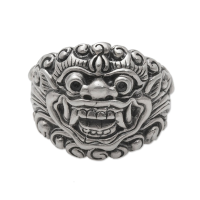 Sterling silver ring, 'Barong Blessing' - Sterling Silver Barong Band Ring from Bali