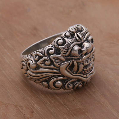 Sterling Silber Ring 'Barong Segen' - Bandring aus Sterlingsilber mit Barong-Motiv aus Bali