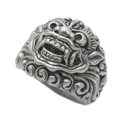 Sterling silver ring, 'Barong Blessing' - Sterling Silver Barong Band Ring from Bali