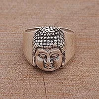 Herren-Ring aus Sterlingsilber, „Buddha's Influence“ – Sterling-Silber-Herren-Buddha-Bandring aus Bali