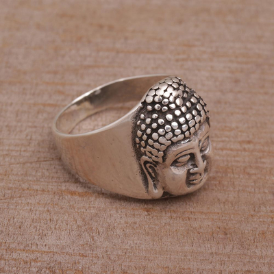 Herrenring aus Sterlingsilber - Sterling Silber Herren-Buddha-Bandring aus Bali