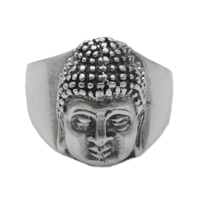 Herrenring aus Sterlingsilber - Sterling Silber Herren-Buddha-Bandring aus Bali