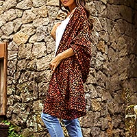 Rayon batik shawl, 'Ginger Beach Pebbles'