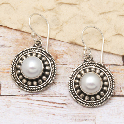 Aretes colgantes de perlas cultivadas - Aretes colgantes de plata de ley y perla Mabe de Culture
