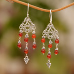Carnelian chandelier earrings, 'Amlapura Altar' - Indonesian Handmade Sterling Silver and Carnelian Earrings