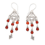 Carnelian chandelier earrings, 'Amlapura Altar' - Indonesian Handmade Sterling Silver and Carnelian Earrings