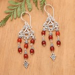 Carnelian chandelier earrings, 'Amlapura Altar' - Indonesian Handmade Sterling Silver and Carnelian Earrings