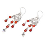 Carnelian chandelier earrings, 'Amlapura Altar' - Indonesian Handmade Sterling Silver and Carnelian Earrings