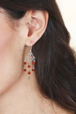 Carnelian chandelier earrings, 'Amlapura Altar' - Indonesian Handmade Sterling Silver and Carnelian Earrings