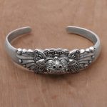 Sterling silver cuff bracelet, 'Smiling Barong' - Sterling Silver Barong Cuff Bracelet NOVICA from Indonesia