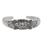 Sterling silver cuff bracelet, 'Smiling Barong' - Sterling Silver Barong Cuff Bracelet NOVICA from Indonesia