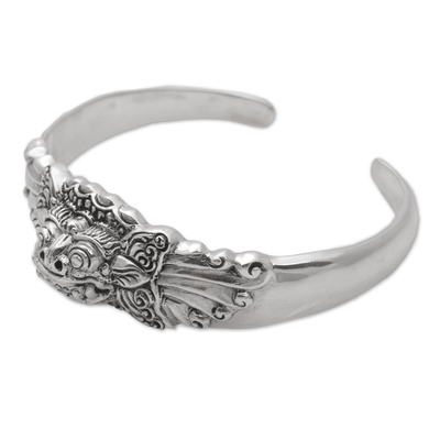 Sterling silver cuff bracelet, 'Smiling Barong' - Sterling Silver Barong Cuff Bracelet NOVICA from Indonesia