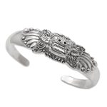Sterling silver cuff bracelet, 'Smiling Barong' - Sterling Silver Barong Cuff Bracelet NOVICA from Indonesia