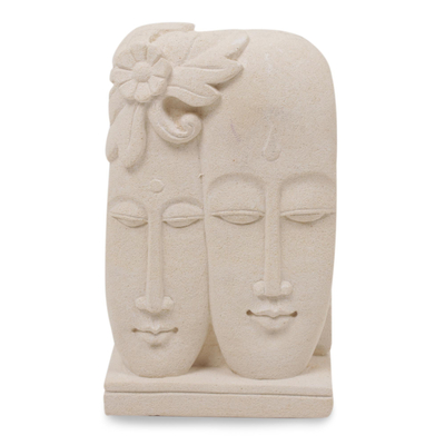 Escultura de piedra arenisca - Escultura de piedra arenisca indonesia hecha a mano de dos caras