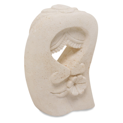Sandstone sculpture, 'Flower Kisses' - Sandstone Sculpture of a Couple Kissing from Indonesia