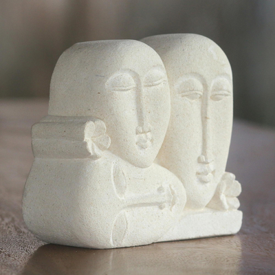 Escultura de piedra arenisca - Escultura de piedra arenisca de Indonesia hecha a mano de tres caras