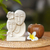 Sandstone sculpture, 'Bali Couple' - Hand Crafted Indonesian Sandstone Sculpture of Floral Faces