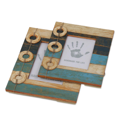 Wood photo frames, 'Floating Memories' (4x6 and 3x5) - 4x6 and 3x5 Albesia Wood Indonesian Nautical Photo Frames