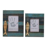 Wood photo frames, 'Fishing Memories' (4x6 and 3x5) - 4x6 and 3x5 Albesia Wood Striped Nautical Fish Photo Frames