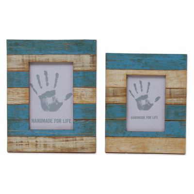 4x6 and 3x5 Albesia Wood Beige Blue Striped Photo Frames
