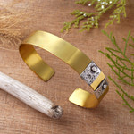 Sterling silver accent brass cuff bracelet, 'Island Journeys' - Sterling Silver Accent Brass Cuff Bracelet by Bali Artisans