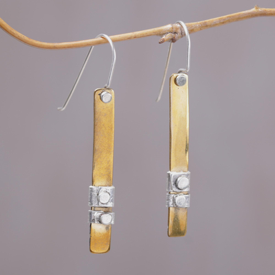 Sterling silver accent brass dangle earrings, 'Island Journey' - 925 Sterling Silver Accent Brass Dangle Earrings from Bali