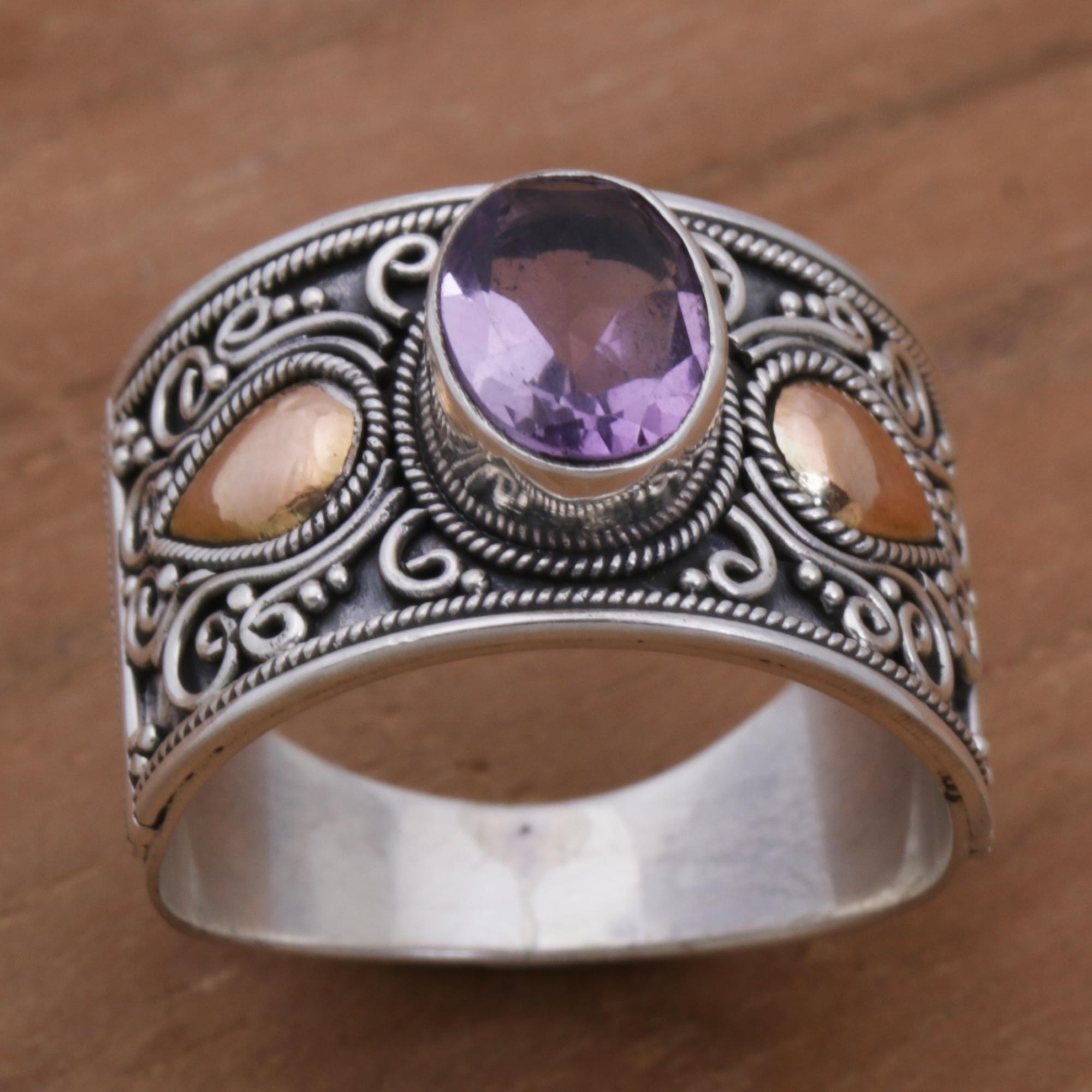 Gold Accent Amethyst and 925 Sterling Silver Ring from Bali - Cantik  Sparkle | NOVICA