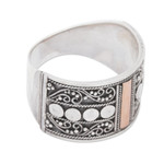 Gold accent sterling silver band ring, 'Golden Ubud Sky' - Gold Accent Sterling Silver Band Ring with Spiral Motifs