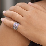 Gold accent sterling silver band ring, 'Golden Ubud Sky' - Gold Accent Sterling Silver Band Ring with Spiral Motifs