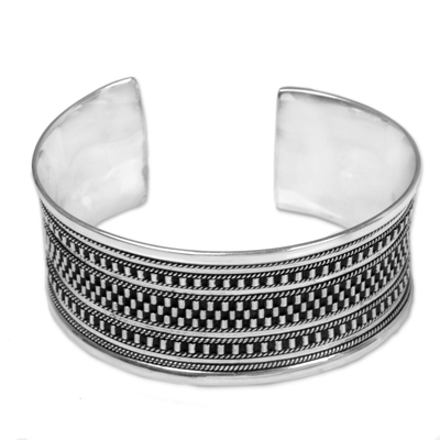 Sterling silver cuff bracelet, 'Elegant Fortress' - Sterling Silver Cuff Bracelet with Dot Motifs from Indonesia