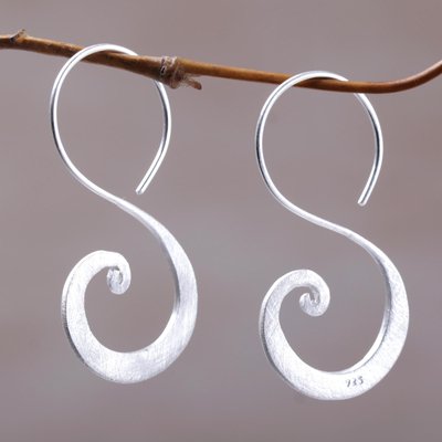 Sterling silver drop earrings, 'Cloud's Curve' - Sterling Silver Modern Spiral Drop Earrings from Indonesia