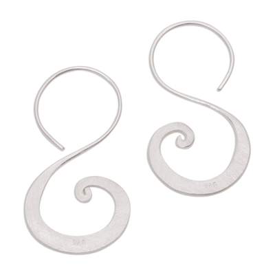 Sterling silver drop earrings, 'Cloud's Curve' - Sterling Silver Modern Spiral Drop Earrings from Indonesia