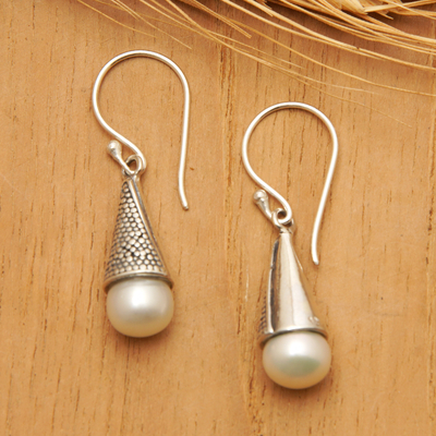 Aretes colgantes de perlas cultivadas - Pendientes de plata de ley y perlas cultivadas de Indonesia