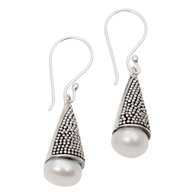 Aretes colgantes de perlas cultivadas - Pendientes de plata de ley y perlas cultivadas de Indonesia