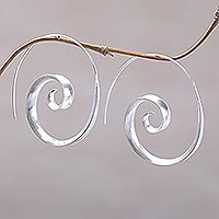 Sterling silver drop earrings, 'Inspiring Spirals' - 925 Sterling Silver Spiral Drop Earrings from Indonesia