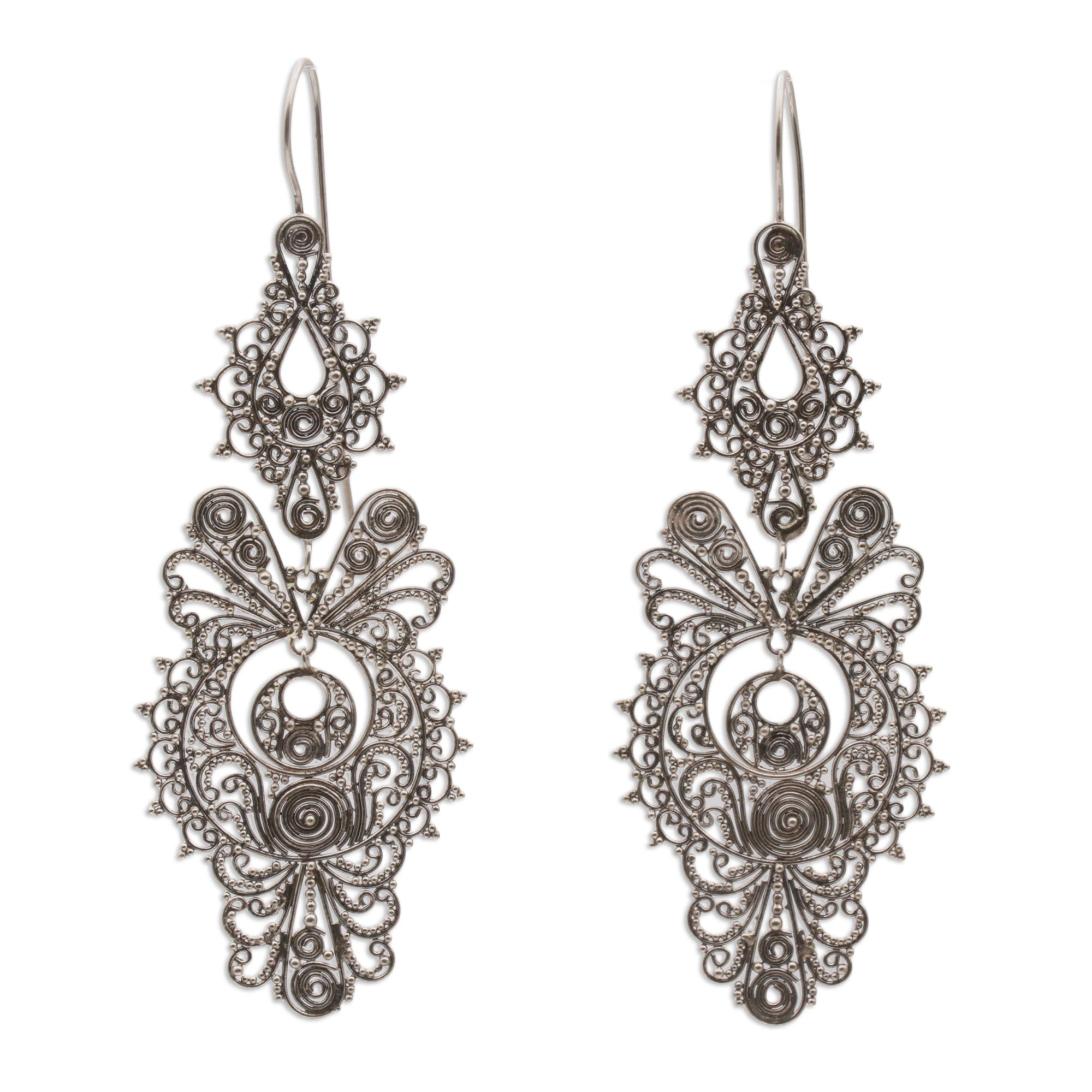 Ornate 925 Sterling Silver Dangle Earrings from Indonesia - Crowned ...