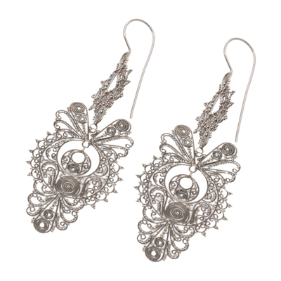 Sterling silver dangle earrings, 'Crowned Majesty' - Ornate 925 Sterling Silver Dangle Earrings from Indonesia