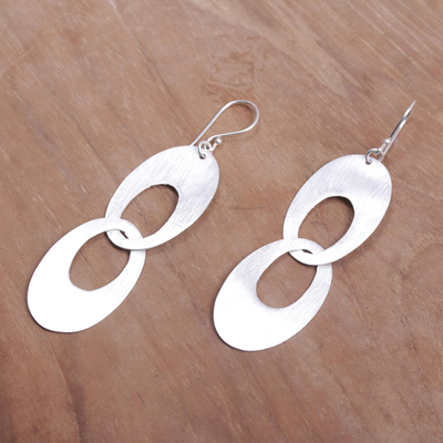Sterling silver dangle earrings, 'Loving Bond' - Sterling Silver Modern Circle Dangle Earrings from Indonesia