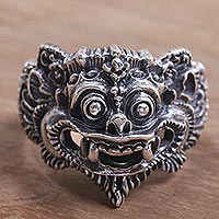 Sterling silver ring, 'Barong Parade' - 925 Sterling Silver Barong Ring from Indonesia