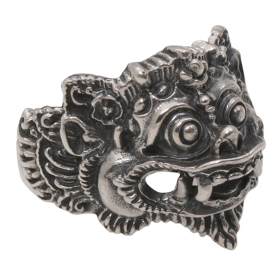 Sterling silver ring, 'Barong Parade' - 925 Sterling Silver Barong Ring from Indonesia