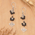 Ohrhänger aus Onyx - Blumen-Cluster-Ohrringe aus Onyx und Sterlingsilber aus Bali