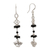 Onyx dangle earrings, 'Midnight Petals' - Onyx and Sterling Silver Floral Cluster Earrings from Bali